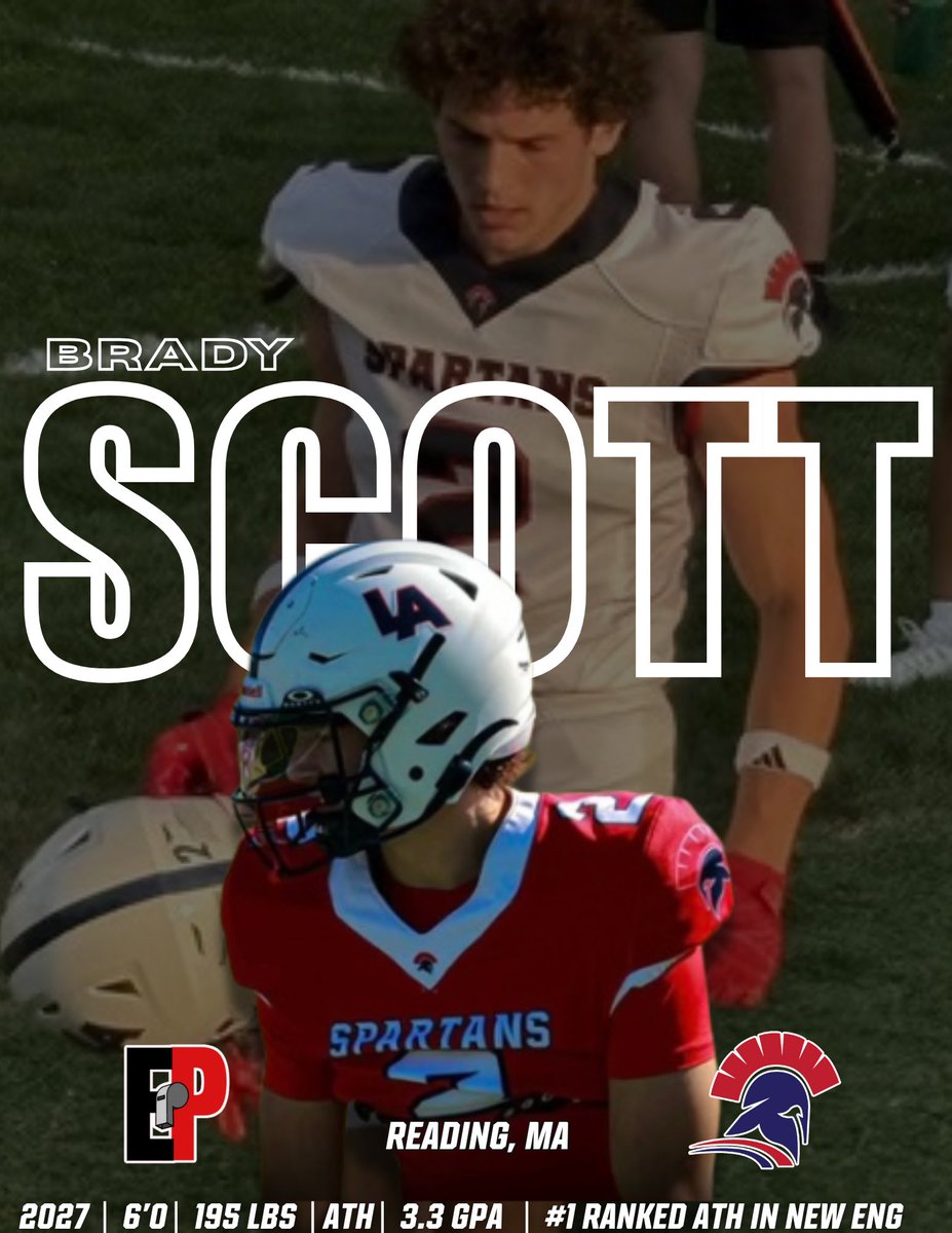 🚨 One of the most complete 2027 athletes in the country🚨

Brady Scott | 2027 ATH | Tabor Academy (MA)
6’0” | 195 lbs | 3.3 GPA
⭐️⭐️⭐️⭐️ | Multiple Power 4 offers
📍 Ranked #1 SAF/ATH in New England (247)
Offense: 544 yds, 7 TDs
Defense: 61 tackles, 2 INTs, 2 FFs
📲