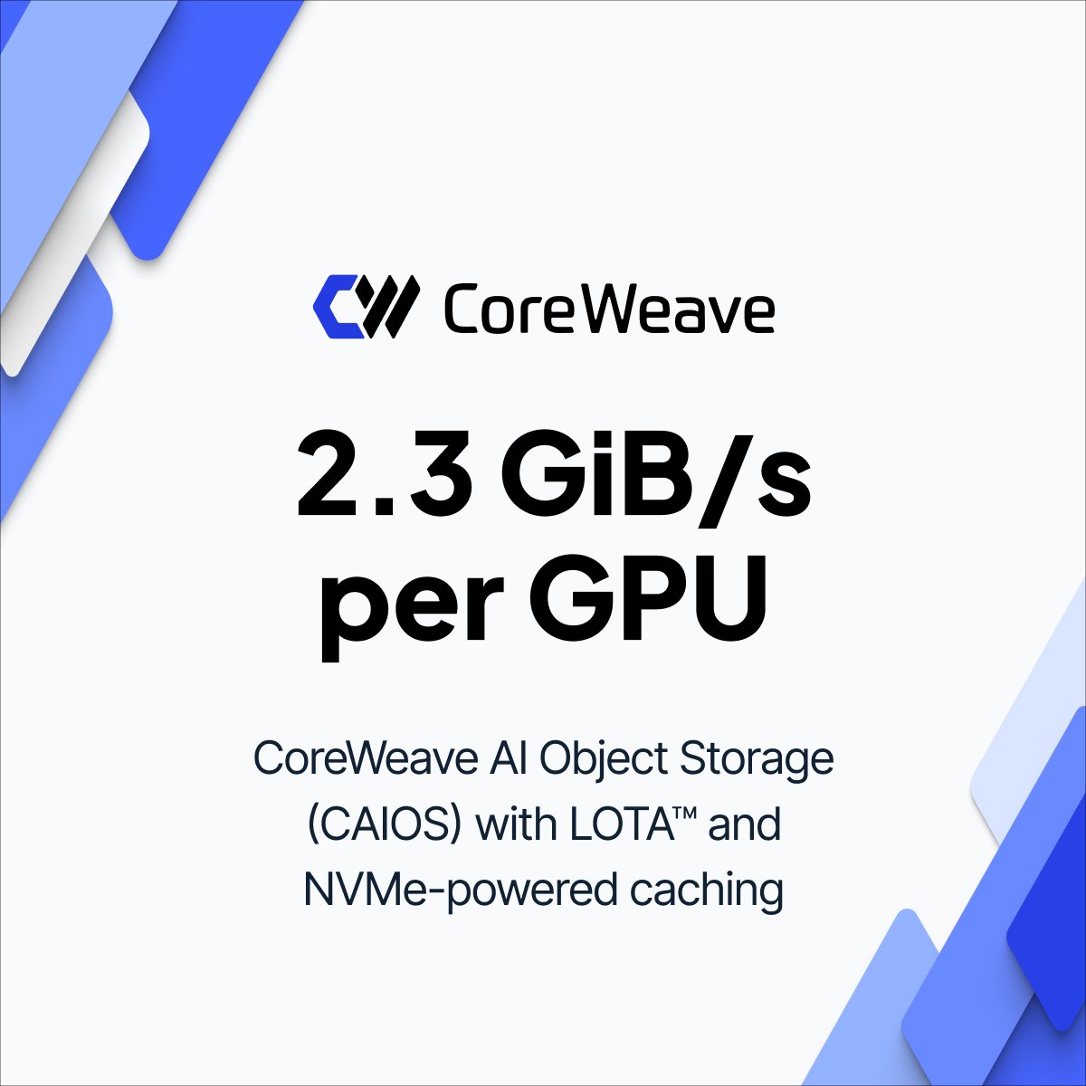 CoreWeave's tweet image. Training today’s largest AI models requires more than just compute, it demands storage that can keep up.
CoreWeave AI Object Storage delivers just that: 2.3 GiB/s per GPU, thanks to our Local Object Transport Accelerator (LOTA™)
Read more in our blog: hubs.la/Q03tDZhl0