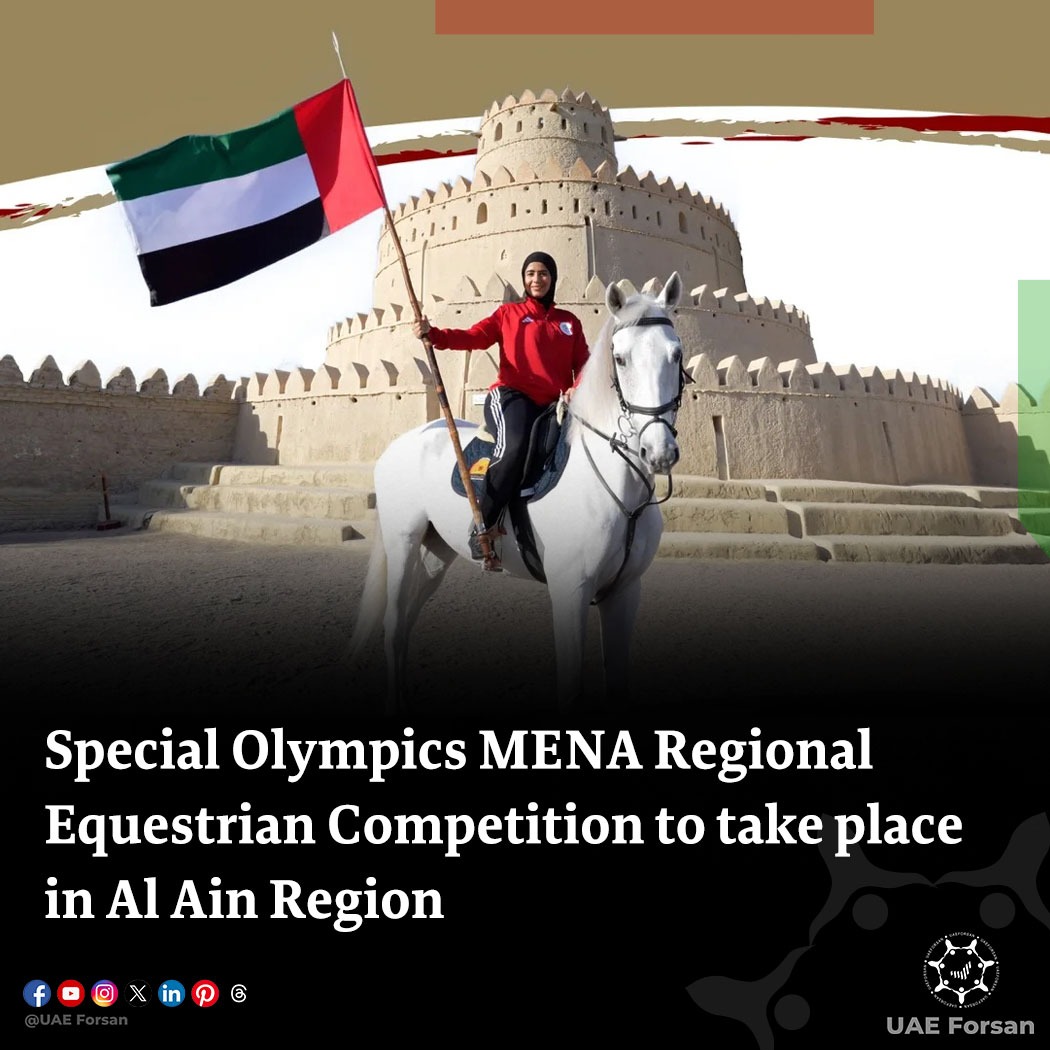 Special Olympics UAE, in collaboration with Special Olympics Middle East and North Africa (MENA), will organise the Special #Olympics MENA Regional Equestrian Competition in Al Ain Region from 24-28 August 2025
#UAE #AlAin #SpecialOlympicsUAE
<a href="/uaeso_/">Special Olympics UAE</a>