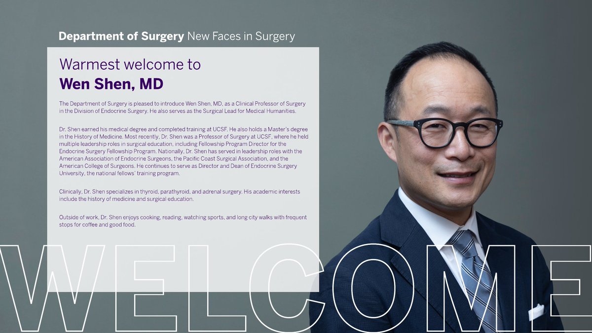 NYULH_Surgery's tweet image. Please join us in welcoming Wen Shen, MD, to the Department of Surgery! He joins us as a Clinical Professor in the Division of Endocrine Surgery and the Surgical Lead for Medical Humanities, bringing expertise in endocrine surgery and surgical education. #NYULHSurgery