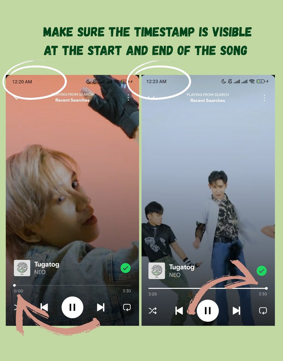 [D-2] 30 Days Challenge 🌟

📝 How to Join:
✓ Reply with your entry and attach 2 screenshots per stream
✓ Make sure the Timestamp is visible at the start and end of the song. 
(see sample screenshots)
✓ Deadline is until 11:59PM

#NEO_PH #ReadyGlow 
#30DaysChallenge #NEON_Day2