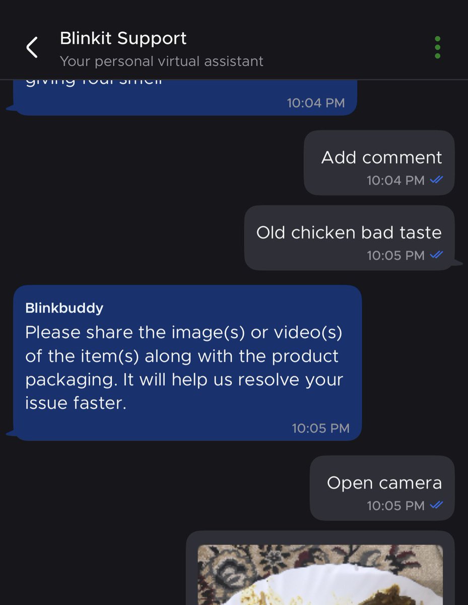 I sent my dinner plate picture in response and got full refund