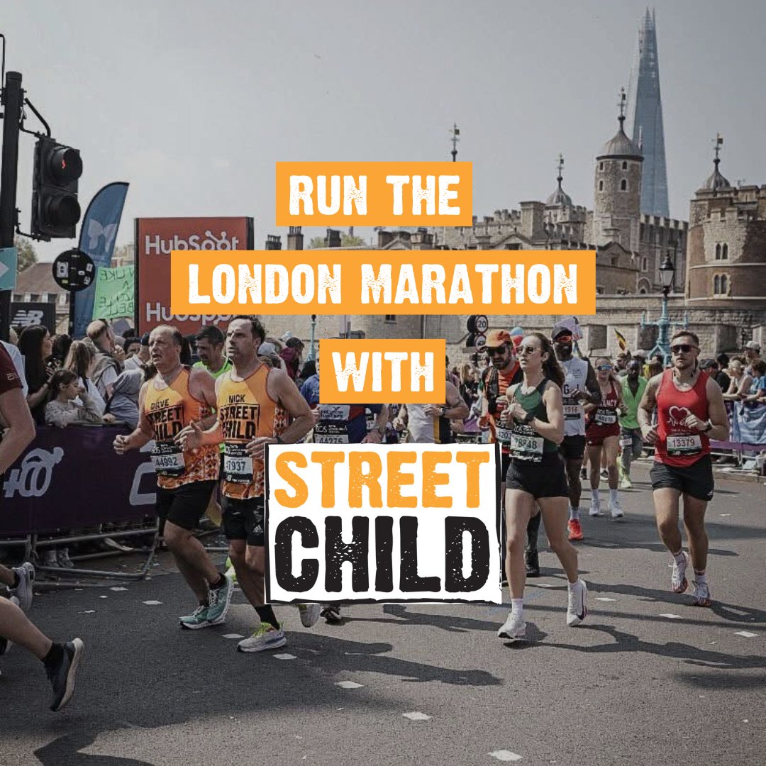 Missed out on a London Marathon 2026 ballot place?
You can still be part of the action– by running for Street Child!🧡

The details:
🏃Date: 26 April 2026
👟Registration Fee: £50
🏆Fundraising Target: £2500

Sign up today: bit.ly/45zOB2q

#LondonMarathon