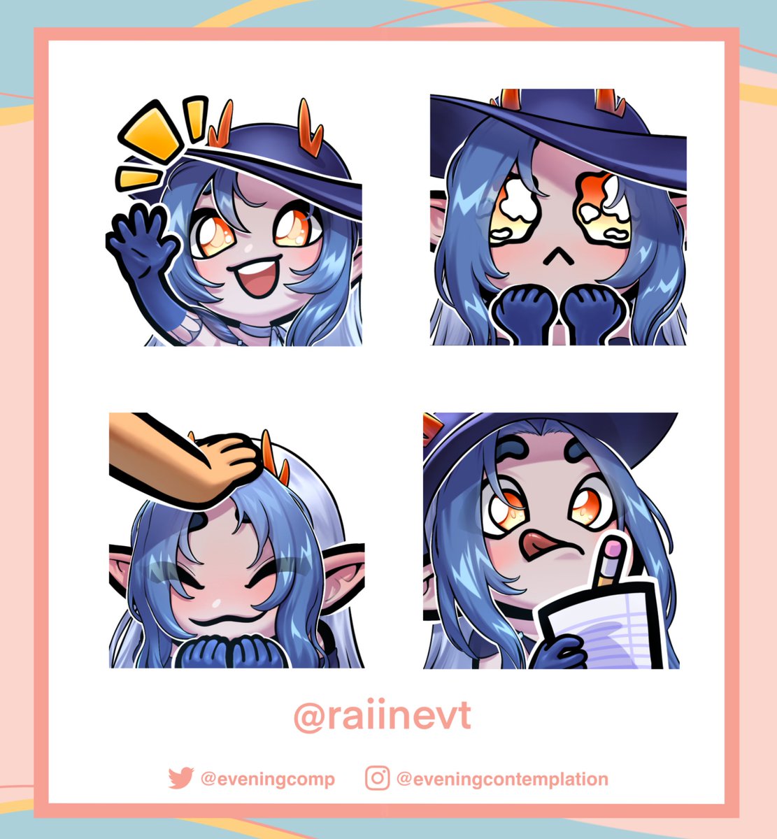 eveningcomp's tweet image. Here are the little emotes I did for @/raiinevt's outfit debut! The new model is so pretty T-T