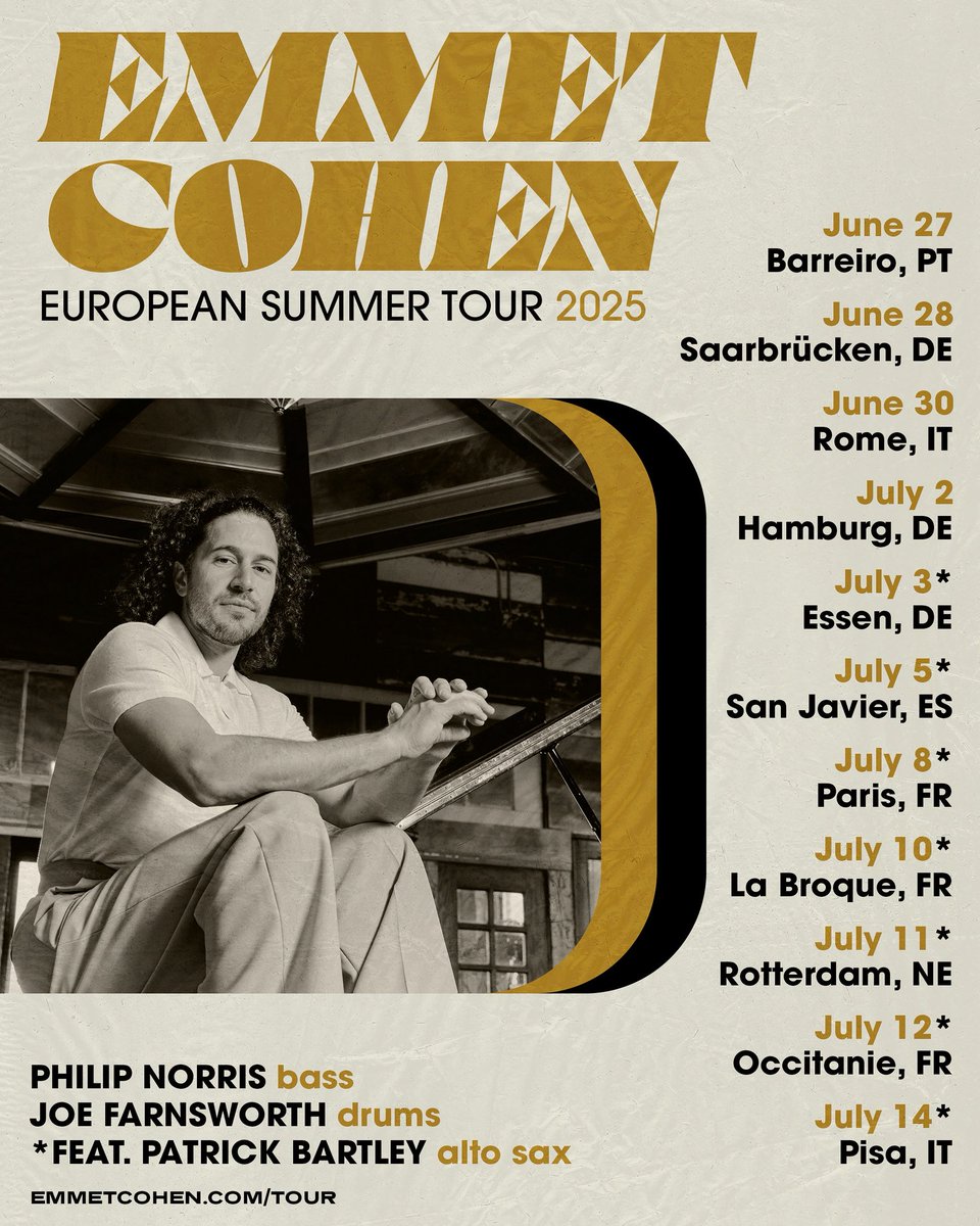 Emmet Cohen (@emmetcohen) on Twitter photo I can’t tell you the number of times we’ve been asked when we’ll be playing in Europe with <a href="/PatBartMusic/">MELODIC W☆RRIOR (Bluesky: patbart.bsky.social)</a>. Well, the TIME HAS COME! Tag your friends below, and hope to see y’all real soon!!! I can’t tell you the number of times we’ve been asked when we’ll be playing in Europe with <a href="/PatBartMusic/">MELODIC W☆RRIOR (Bluesky: patbart.bsky.social)</a>. Well, the TIME HAS COME! Tag your friends below, and hope to see y’all real soon!!!