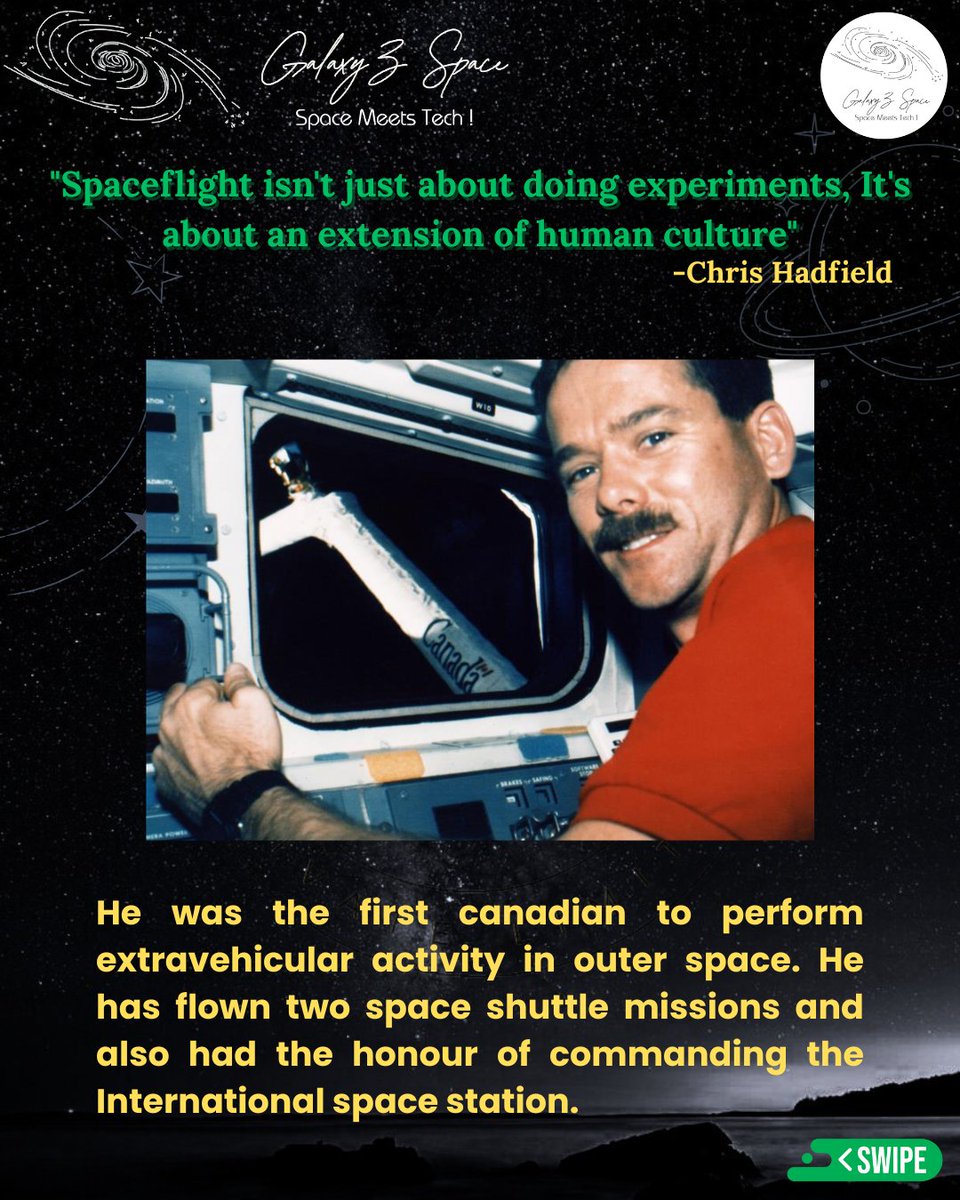 GalaxyZSpace's tweet image. Chris Hadfield faced the dangers of space with unmatched courage. An astronaut, pilot, author, and musician, his talents go beyond the stars.
Get ready to explore his legacy with us.
#GalaxyZSpace #ChrisHadfield #Space #ISS #SpaceMission #Stars #astronaut #astronomy #Aerospace