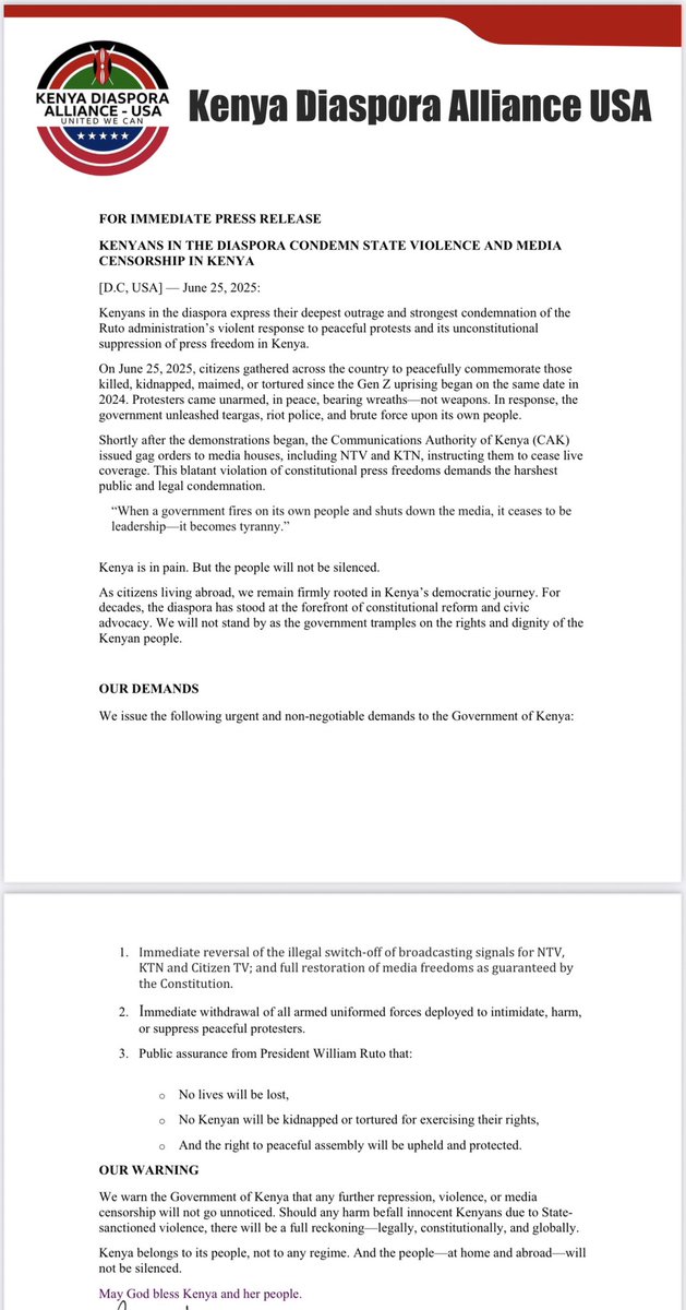 We condemn the wanton violence in our motherland <a href="/MarthaKarua/">Martha Karua</a> <a href="/MigunaMiguna/">Dr. Miguna Miguna</a> <a href="/DrRoselynAkombe/">Dr. Roselyn Akombe</a> <a href="/JerotichSeii/">Jerotich Seii</a> <a href="/amnestyusa/">Amnesty International USA</a> <a href="/kenya_usa/">Kenya Diaspora Alliance-USA</a> <a href="/McKennaMK/">Schröndinger’s Tweet</a>