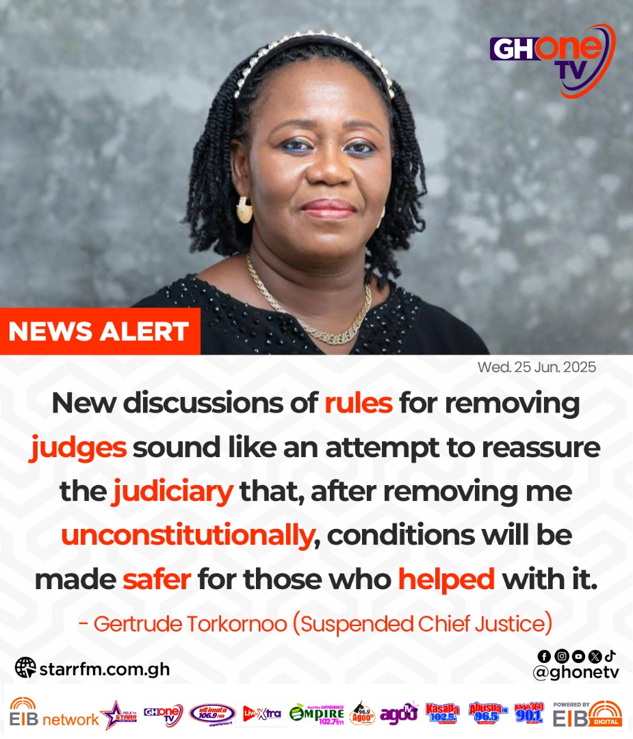 ghonetv's tweet photo. After removing me unconstitutionally, conditions will be made safer for those who helped with it... - Suspended CJ Torkornoo

#GHOneNews #EIBNetwork 
#GHOneTV #NewsAlert https://t.co/VXXavOq4Kp
