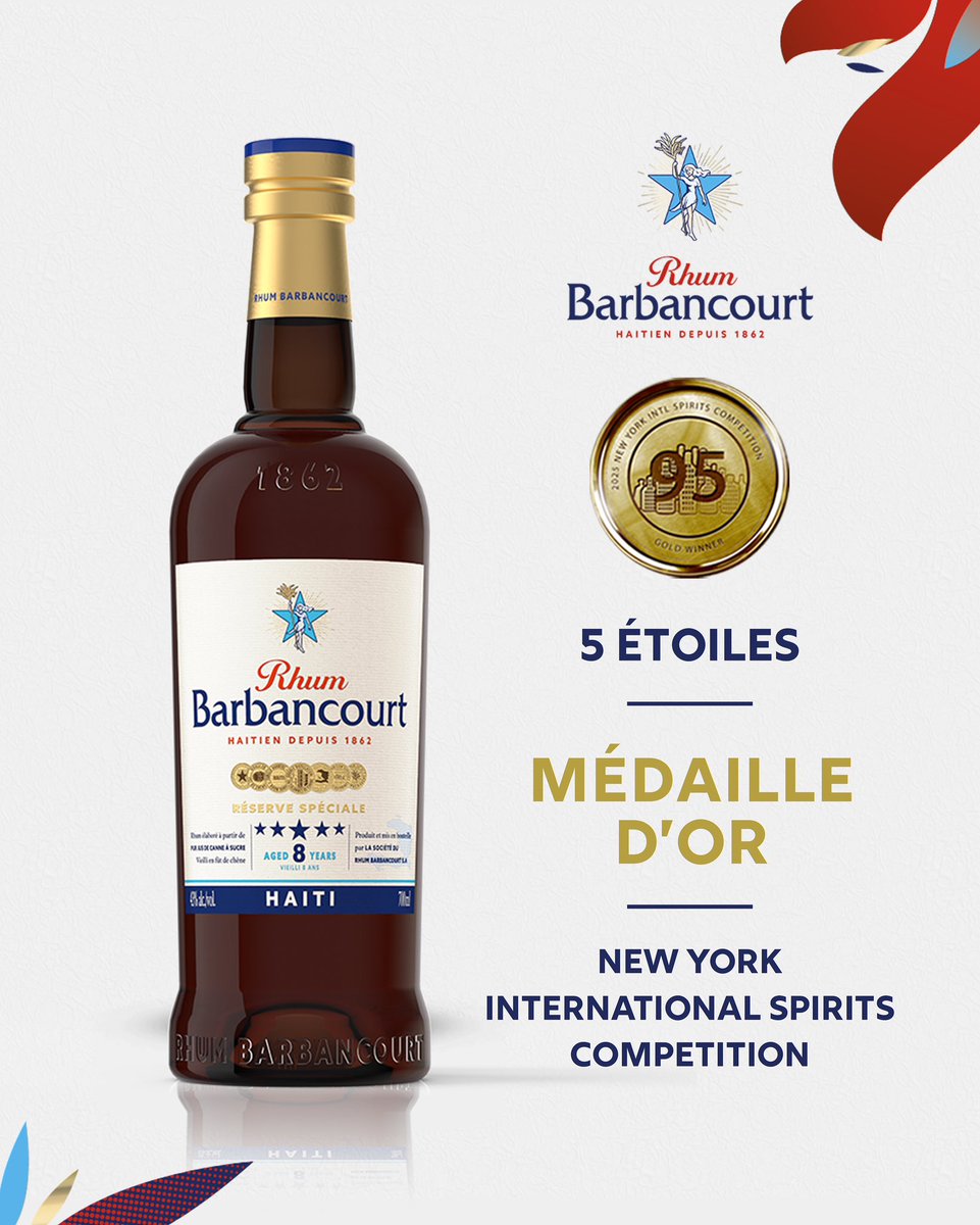 🥇 Médaille d’or au New York International Spirits Competition 2025 pour le Rhum Barbancourt 5 Étoiles! 
Ce concours réunit plus de 1,400 marques venues de plus de 40 pays à travers le monde. 
🥃🇭🇹

**Buvez avec modération
**Drink responsibly