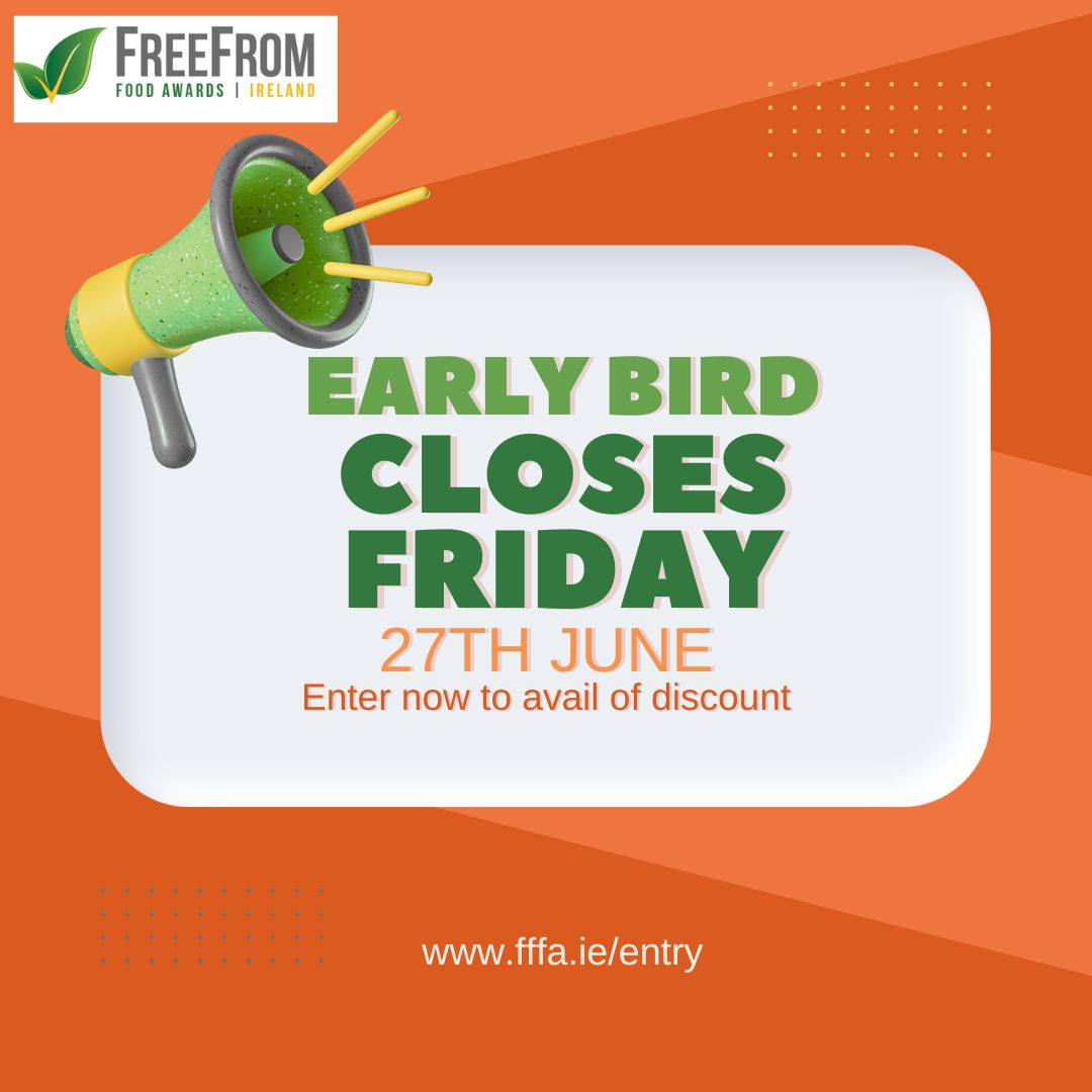 Only 3 days left to get early entries into the FreeFrom Food Awards Ireland, with our early bird discounted entry closing this Friday, 27th June at close of business.
Find out more or enter now at fffa.ie
#fffai #freefrom #glutenfree #coeliac #Awards