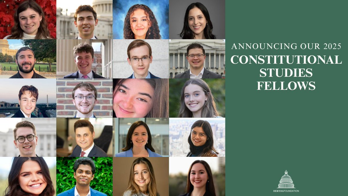 HertogFDN's tweet image. We are pleased to announce our 2025 #ConstitutionalStudiesProgram cohort.
This summer, 20 fellows will study key constitutional questions and controversies, led by legal expert Adam J. White and Supreme Court advocates.
Learn about our fellows: hertogfoundation.org/nationally-com….