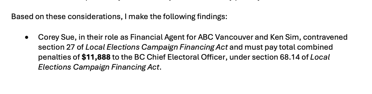 Bob Mackin (@bobmackin) on Twitter photo Just in: <a href="/Vote4ABC/">ABC Vancouver</a> financial agent ordered to pay a fine of nearly $12,000 for campaign finance violations in <a href="/KenSimCity/">Mayor Ken Sim</a> 2022 election. #vanpoli #bcpoli Just in: <a href="/Vote4ABC/">ABC Vancouver</a> financial agent ordered to pay a fine of nearly $12,000 for campaign finance violations in <a href="/KenSimCity/">Mayor Ken Sim</a> 2022 election. #vanpoli #bcpoli