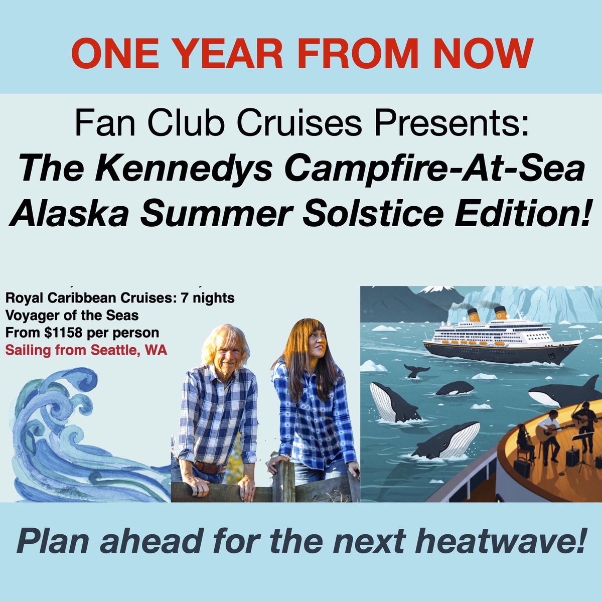 MauraMauraMaura's tweet photo. Three days into this heatwave it occurs to me that we'll be cruising alongside Alaskan glaciers this exact time next year...Join us on "The Kennedys Campfire at Sea -  Alaska Summer Solstice edition 2026!" https://t.co/ptmsmNqHOW https://t.co/zQxBzB6ndd