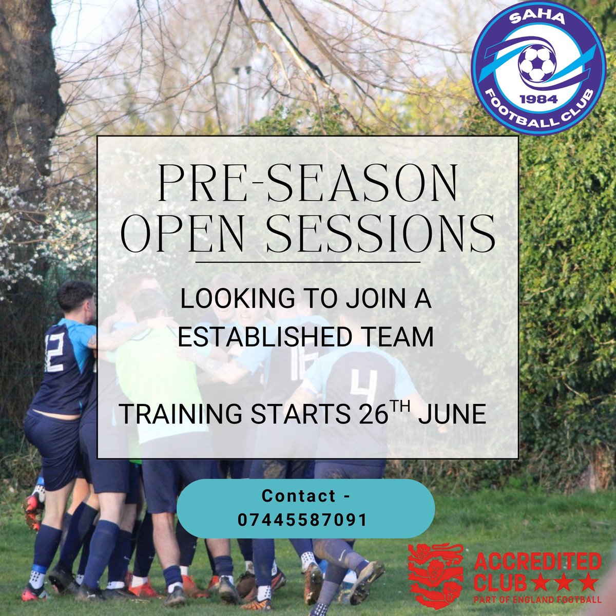 ⚽️ THE BOYS ARE BACK IN TRAINING ⚽️

This Thursday our First team return to Training. 

Friendlies Sorted, New coaches added in, we looking forward to get going…. 

We announced some “RETURNING” Players, few more to come and some “NEW SIGNINGS” 

Interested in joining?