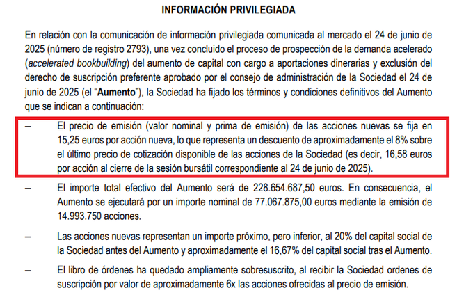 JCPF_Carlos's tweet photo. #NEINORHOMES #HOMES 16,40€, -1,09% Hoy.
📌Recordemos que en escenario de #OPA sobre #AEDASHOMES que si por el fuerte descuento sobre las acciones de #AEDAS no fuese ya suficiente tomadura de pelo hacia sus accionistas menos relevantes, actualmente en proceso Ampliación de Capital en prospección demanda acelerada que ya tiene precio referencia, 15,25€ por acción nueva sería ya para hacérselo ver a los organismos competentes si el precio de la acción de #NEINORHOMES no lo recoge a lo largo de los próximos días, recordemos como fecha clave para que las acciones nuevas sean admitidas a negociación en las Bolsas de Valores españolas el 26 de junio de 2025 y comiencen a cotizar el 27 de junio de 2025.
📌Sobre Gráfico Semanal refería la zona o espacio entre 16,50€ como referencia cierre sobre cuerpo de vela de la semana pasada y la directriz referencia ahora como apoyo hacia la zona de los 15€ sobre la que consolidar el escape alcista y de la misma manera sobre acontecimientos a cerca de la #OPA referida. Mientras no se vea una perforación en cierres de la cota 16,50€ y confirmación sobre máximos recientes, queda partida correctiva por jugarse, la referencia de la prospección acelerada con carga en esos 15,25€ van a ser clave en el corto / medio plazo.