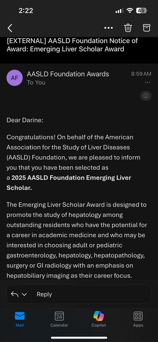 Darine Daher (@darinedaher) on Twitter photo Excited to be selected as a 2025 Emerging Liver Scholar by the <a href="/AASLDFoundation/">AASLD Foundation</a> and to represent <a href="/MayoMN_IMRES/">Mayo Clinic Internal Medicine Residency Rochester</a> at The Liver Meeting!
Thank you to <a href="/DougSimonetto/">Doug Simonetto, MD</a> and everyone I’m fortunate enough to work with for their support. Excited to be selected as a 2025 Emerging Liver Scholar by the <a href="/AASLDFoundation/">AASLD Foundation</a> and to represent <a href="/MayoMN_IMRES/">Mayo Clinic Internal Medicine Residency Rochester</a> at The Liver Meeting!
Thank you to <a href="/DougSimonetto/">Doug Simonetto, MD</a> and everyone I’m fortunate enough to work with for their support.