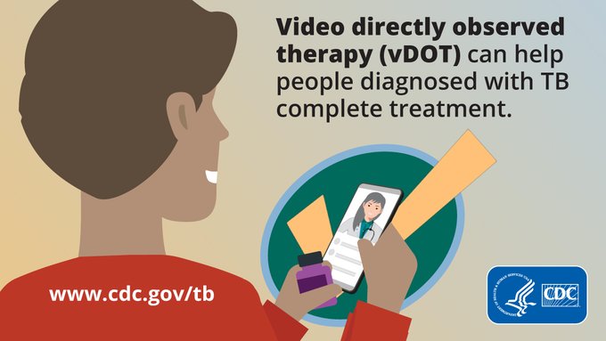 CDC_TB's tweet image. CDC recommends video directly observed therapy (vDOT) as an equivalent alternative to in-person DOT during #TB treatment. Learn more: bit.ly/46vQXh3