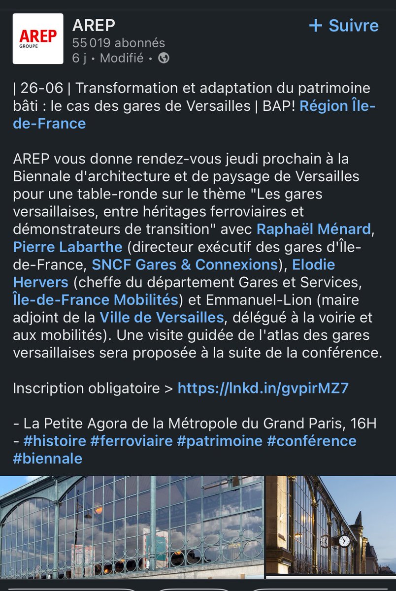 Demain à la petite Agora , invité à une table ronde de la <a href="/Bapidf/">Biennale d'architecture et de paysage - IDF</a> , j’aurai le plaisir d’échanger sur les enjeux des villes, des gares et des mobilités dans la transition écologique. Vaste programme ! <a href="/AREPGroup/">AREP</a> <a href="/iledefrance/">Région Île-de-France</a> <a href="/ConnectGares/">SNCF Gares & Connexions</a> <a href="/Versailles/">Versailles</a>