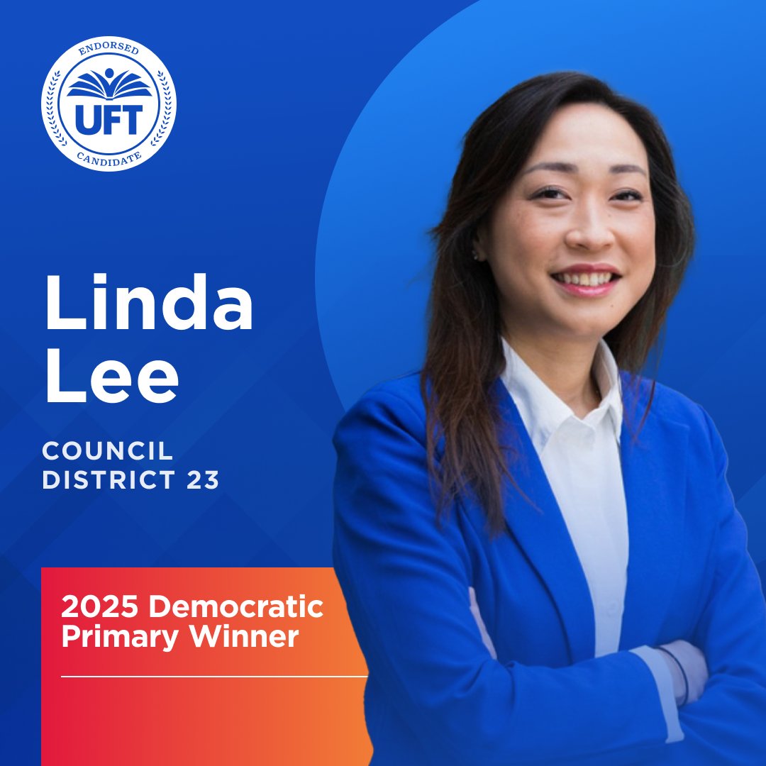 UFT Action (@uft_action) on Twitter photo #NEWS: Congratulations to <a href="/LindaLeeforNYC/">Linda Lee for NYC</a> for winning the NYC Council Democratic Primary in CD-23!
#UFTVotes #UFTEndorsed #NYCLaborVotes #NEWS: Congratulations to <a href="/LindaLeeforNYC/">Linda Lee for NYC</a> for winning the NYC Council Democratic Primary in CD-23!
#UFTVotes #UFTEndorsed #NYCLaborVotes