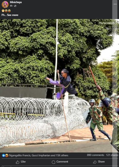 Thread:
1/3: Claim—Image of a protester leaping over razor wire barricades surrounding the Parliament buildings.

Fact: A review of the image revealed the content is false.
 
An analysis reveals that the image of the protester and the police officers are from two different