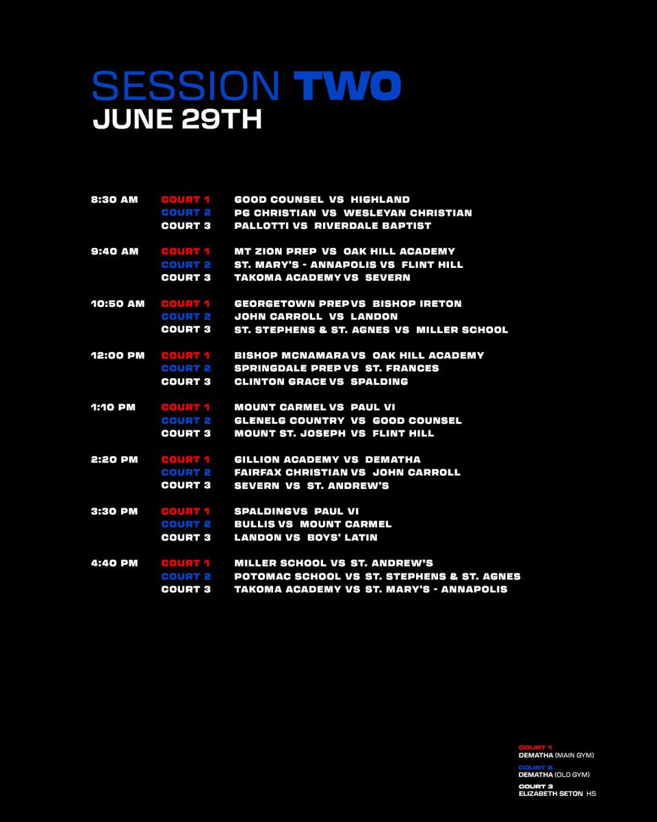 DMV LIVE 
SESSION TWO SCHEDULE
June 27-29
DMVHOOPSLIVE.com