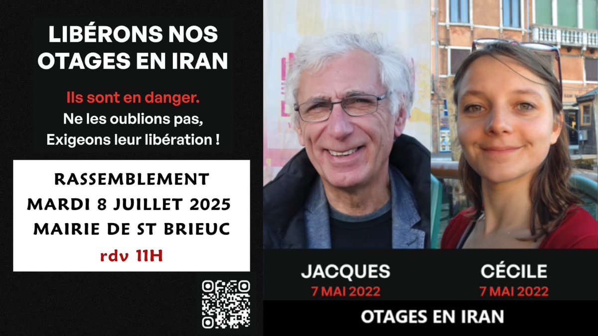 Liberté pour Cécile Kohler (@freececile_) on Twitter photo Rassemblement en soutien à Cécile et Jacques mardi 8/07 à 11h à la mairie de St-Brieuc, à l’initiative de <a href="/KarineRivoallan/">Karine Rivoallan#FreeCécileKohler#FreeJacquesParis</a>, ancienne bâtonnière du barreau de St-Brieuc, dont le soutien indéfectible et l’engagement constant sont précieux.
#FreeCecileKohler #FreeJacquesParis #iran Rassemblement en soutien à Cécile et Jacques mardi 8/07 à 11h à la mairie de St-Brieuc, à l’initiative de <a href="/KarineRivoallan/">Karine Rivoallan#FreeCécileKohler#FreeJacquesParis</a>, ancienne bâtonnière du barreau de St-Brieuc, dont le soutien indéfectible et l’engagement constant sont précieux.
#FreeCecileKohler #FreeJacquesParis #iran
