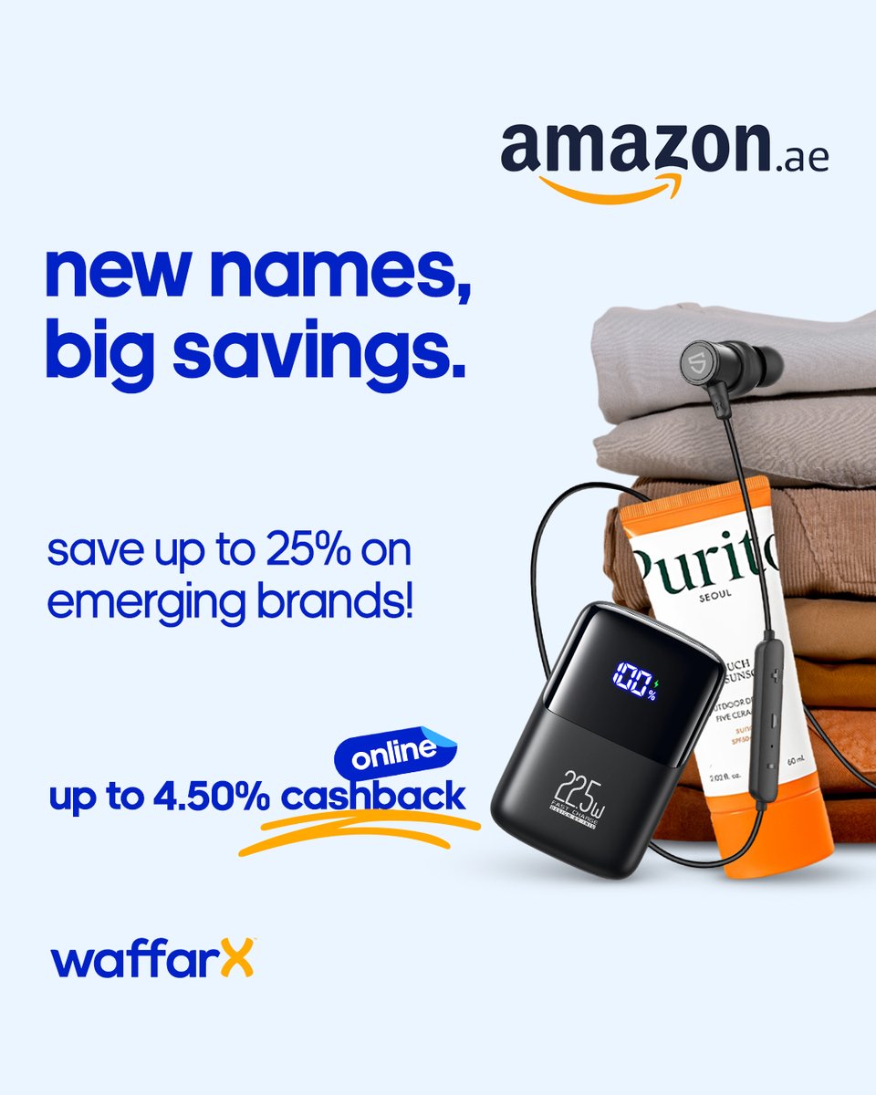 🚨 Underrated? Not for long.

Amazon’s Emerging Brands Day is serving hot deals — up to 25% OFF! 🔥

Stack it with up to 4.5% Cashback via WaffarX 💸
Fresh names. Bold savings. Your move.

Shop now: waffarx.com/en-us/amazon-a…

#AmazonUAE #CashbackKings #WaffarX #DealDrop