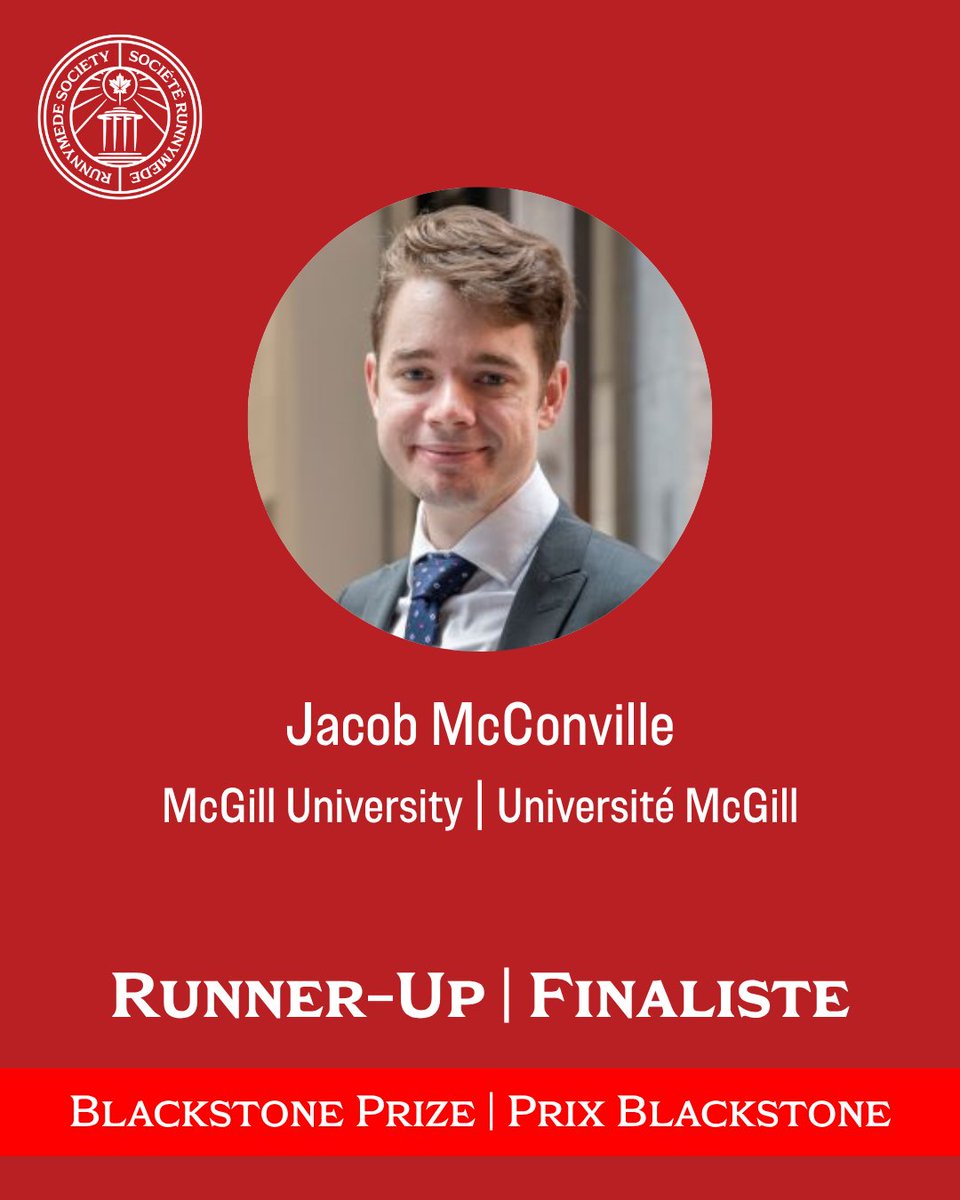 🥈 Jacob McConville, récemment diplômé de l'Université McGill, a obtenu la deuxième place avec son article intitulé « Dead Letter or Chekhov’s Gun? The Destiny of the Disallowance Power » (Lettre morte ou pistolet de Tchekhov ? Le destin du pouvoir de désaveu).
