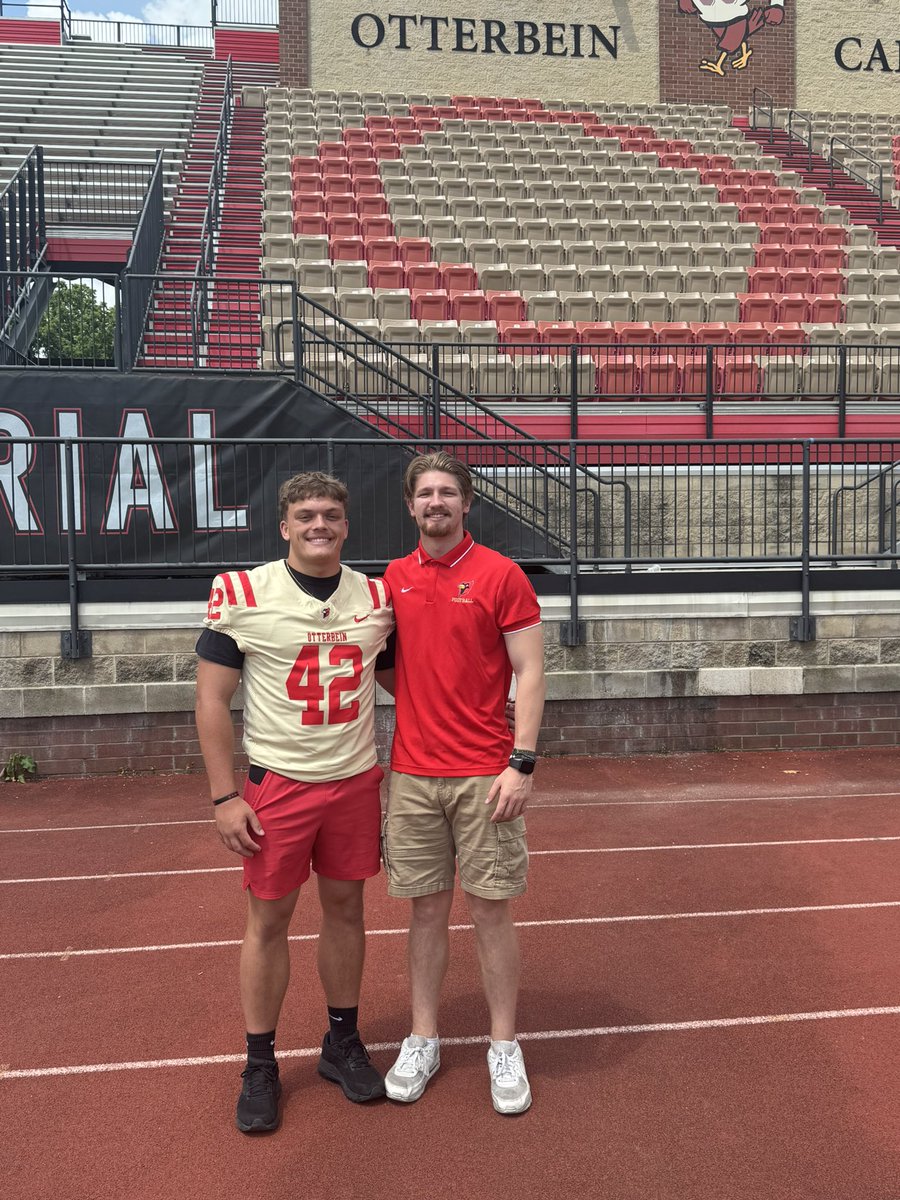 Big thanks to <a href="/CoachBBuckler/">Bobby Buckler</a> for inviting me to visit Otterbein University today! 
<a href="/CoachWestler/">CJ Westler</a> 
<a href="/ThadCarter32/">Thaddeaus Carter</a> 
<a href="/HHSPresidentsFB/">Marion Harding Football</a>