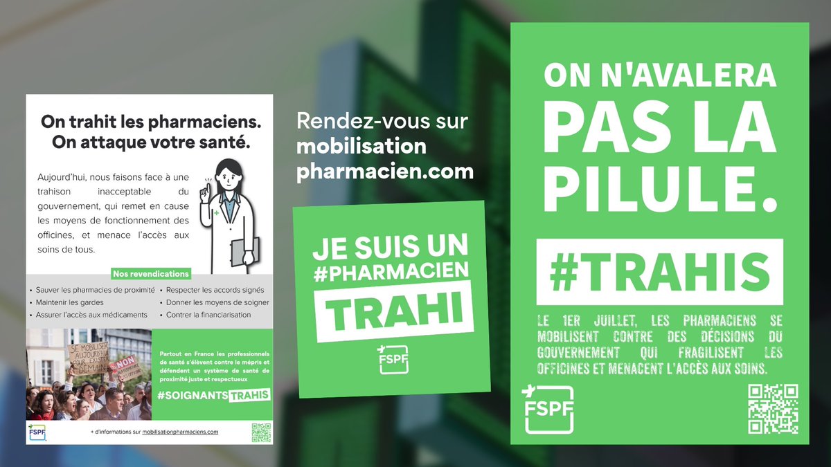fspfsyndicat's tweet photo. Le 1er juillet 2025 les pharmaciens se mobilisent avec une intersyndicale historique. 
👉Manifestation le 1er juillet à 11h aux Invalides, Paris
����Grève des gardes illimitée 
Retrouvez toutes les infos et les outils sur :
🔗https://t.co/BsrtErDmZj https://t.co/C61xliit6A