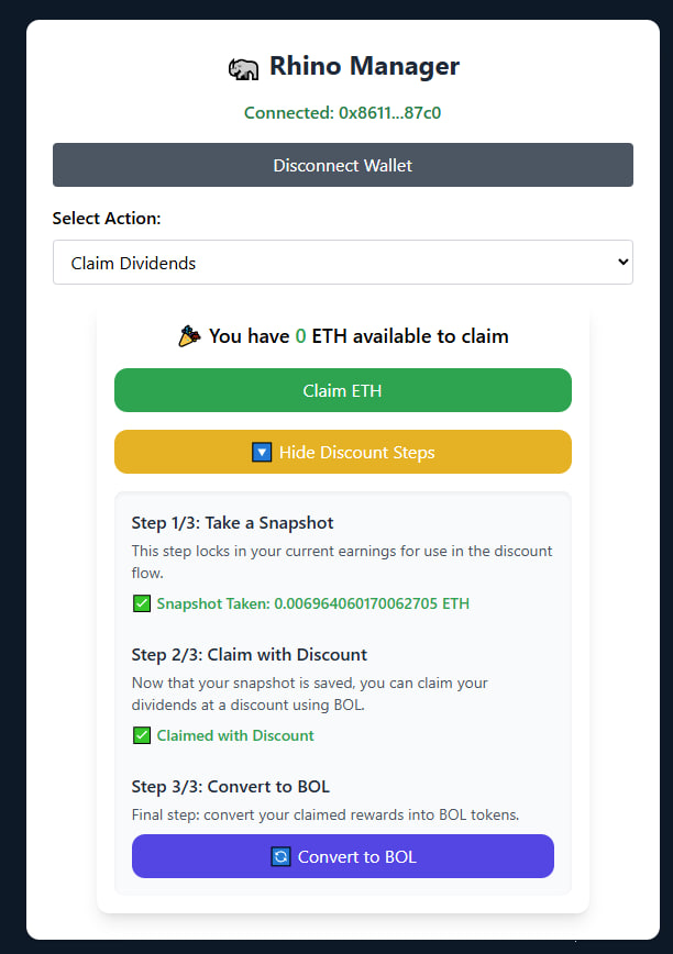 🚨 New on Bank of Linea dApp: Cashback Buy Tax discount is LIVE!
👉 bankoflinea.build/app

Claim your ETH rewards for holding $BOL, then reinvest with just 5% tax using the dApp.
Yes, you read that right. A smoother, smarter way to compound. 💸

Step 1: Take snapshot

Step 2: