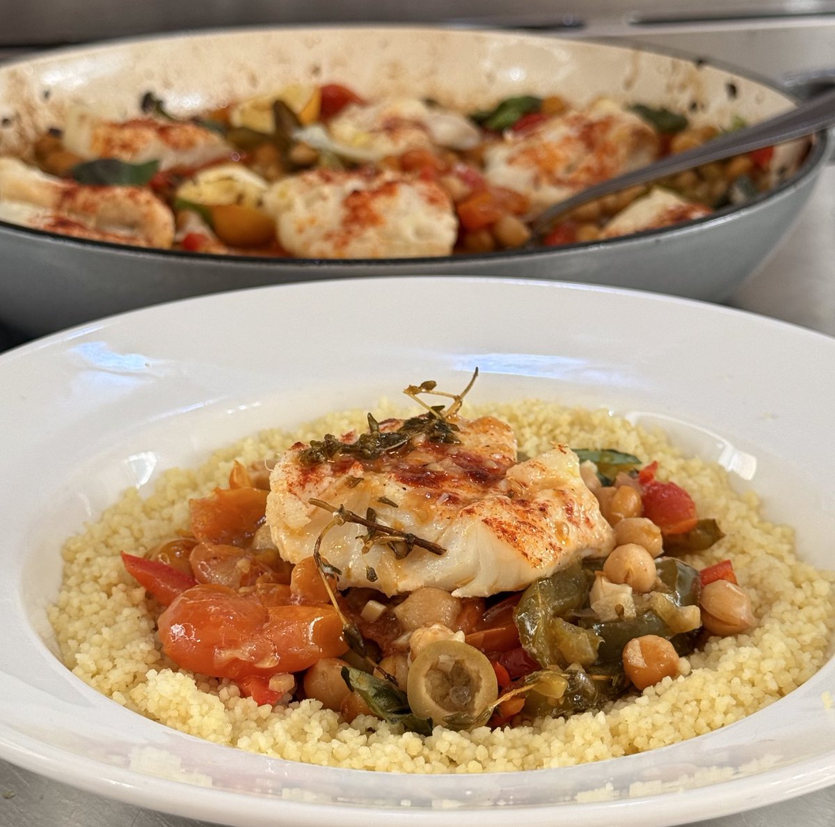 chefarchiepie's tweet image. Mediterranean inspired 

Cod, Chick Peas &amp;amp; Tomatoes served with

Olive Oil enriched Couscous 

Super healthy and Super Duper ! 

Good Evening from Worcestershire