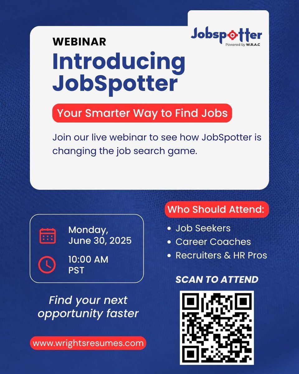 Wrights_Resumes's tweet image. JobSpotter is an innovative job discovery platform that to help users find the right job faster and more efficiently.

#jobspotter #jobopportunities #jobs #Alabama #Alaska #Arizona #Arkansas #California #Colorado #Connecticut #Delaware #Florida #Georgia #Hawaii #Idaho #Illinois