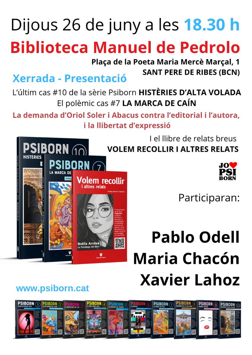 mariachacons's tweet photo. 🔥 DEIXA’T DE PLENS I DE PLENARIS!
Demà a Sant Pere de Ribes, la @psiborn fa més por que un ajuntament en horari laboral.
📚📣 Presentació gamberra de llibres, amb tinta, cuixa i molla.
Vine o segueix votant sense llegir. #Psiborn #LlibresSubversius #RibesRebenta https://t.co/YJpBuuTmtC