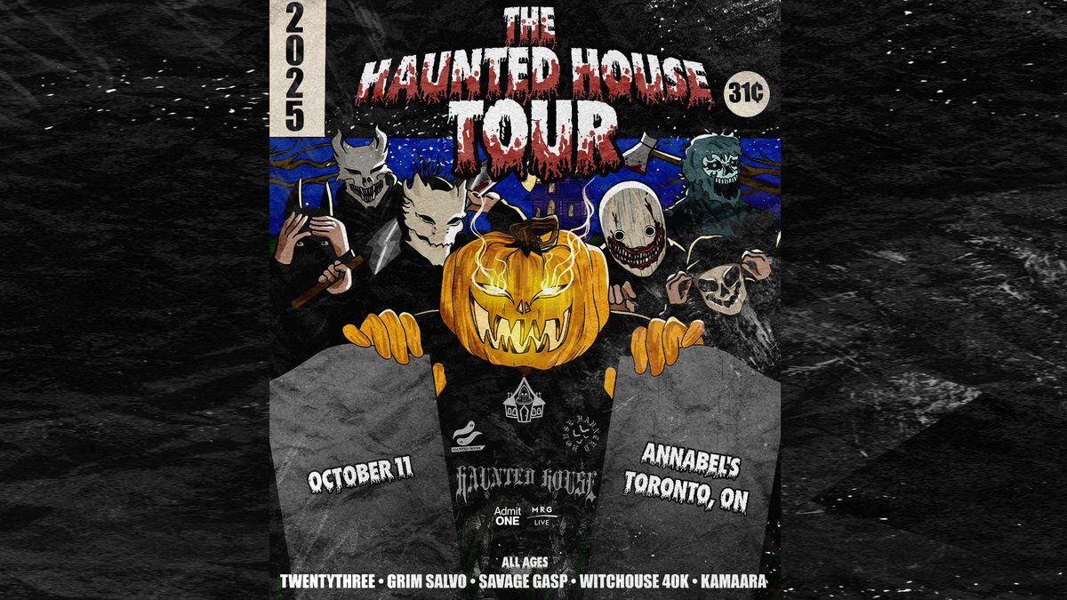 The Haunted House Tour is coming to Toronto! Featuring Savage Ga$p, Grim Salvo, Witchouse 40k, KAMAARA &amp; TWENTYTHREE, it's set to be a night of eerie, genre-blending chaos 🎃

🔗: bit.ly/45YzIXN
Presale | 6/26 at 1PM ET, code: FEELINGHAUNTED
On Sale | 6/27 at 1PM ET