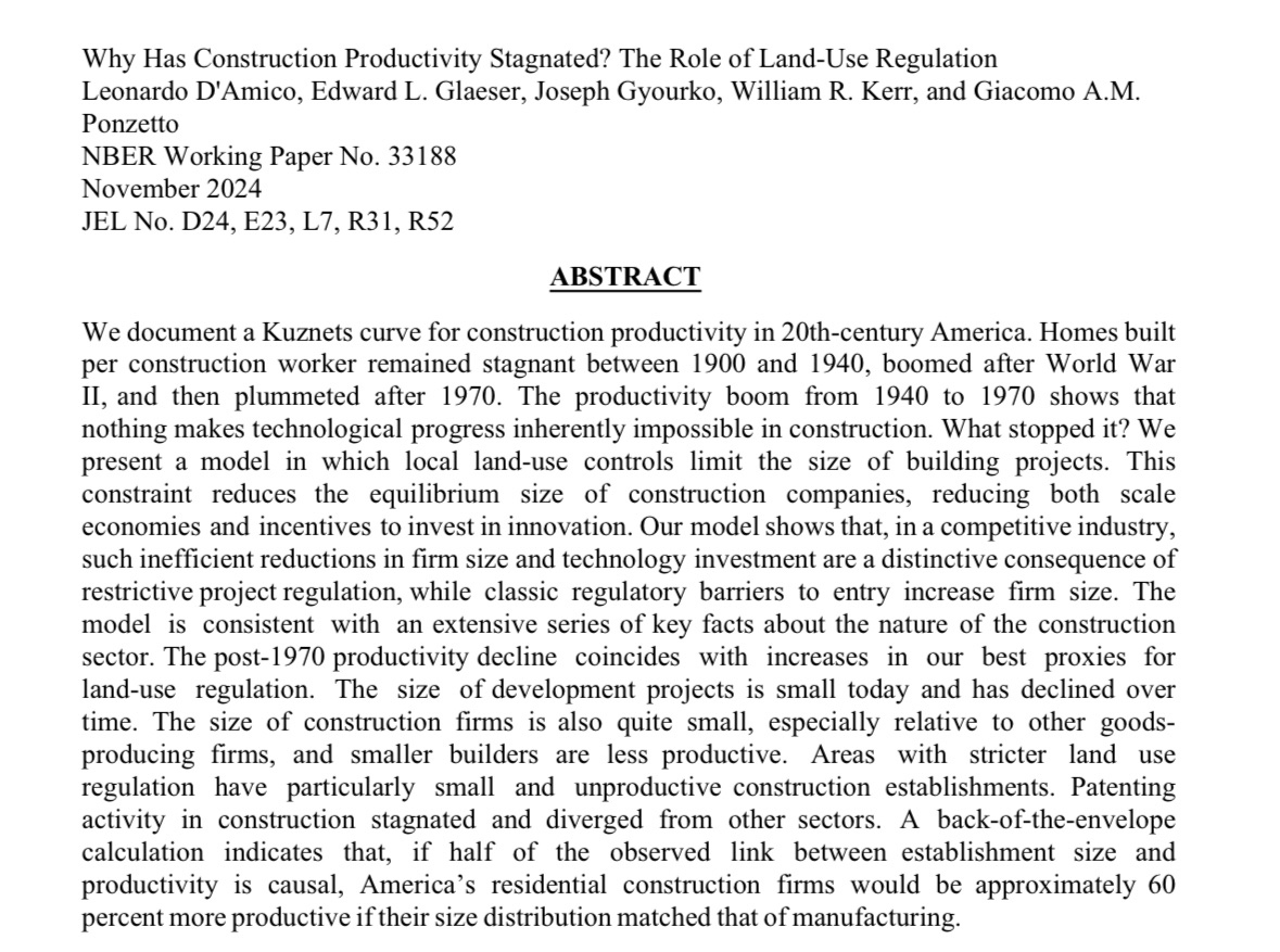 Our estimates of the ill-effects of zoning are likely to be underestimates. We generally think of the cost of zoning as the gap between input and output price, but when there is learning by doing, zoning will affect input prices too.