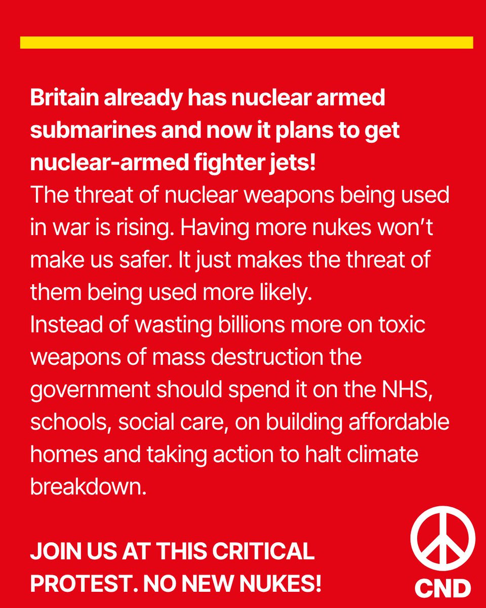 NO NEW BRITISH NUKES!
Starmer wants to spend billions on new nuclear jets. We say no way! 
Join the emergency protest this Saturday at RAF Marham #NoNewNukes