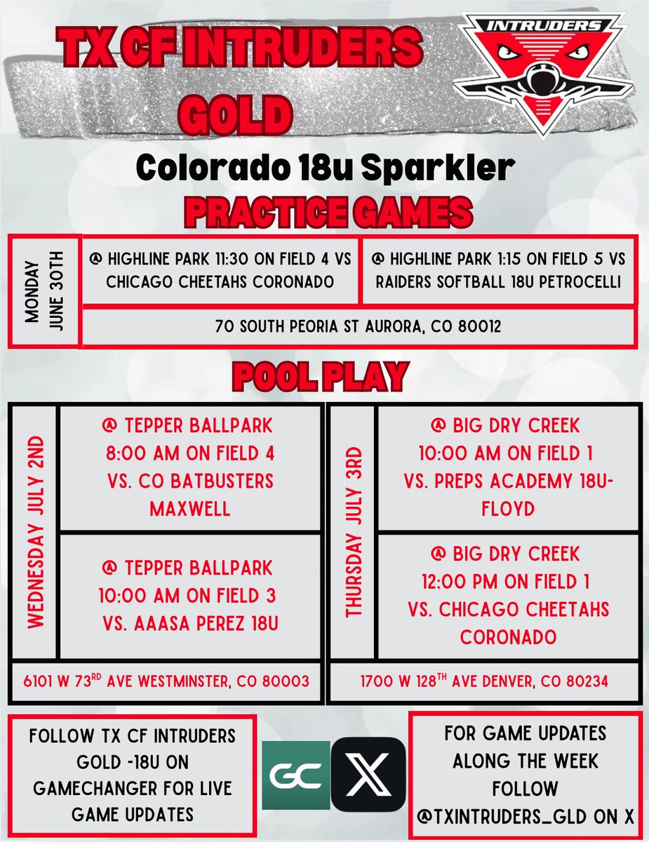 ⬇️ COLORADO SCHEDULES BELOW ⬇️

Follow along for updates after pool play. We are excited to get back out to CO and play some great teams!