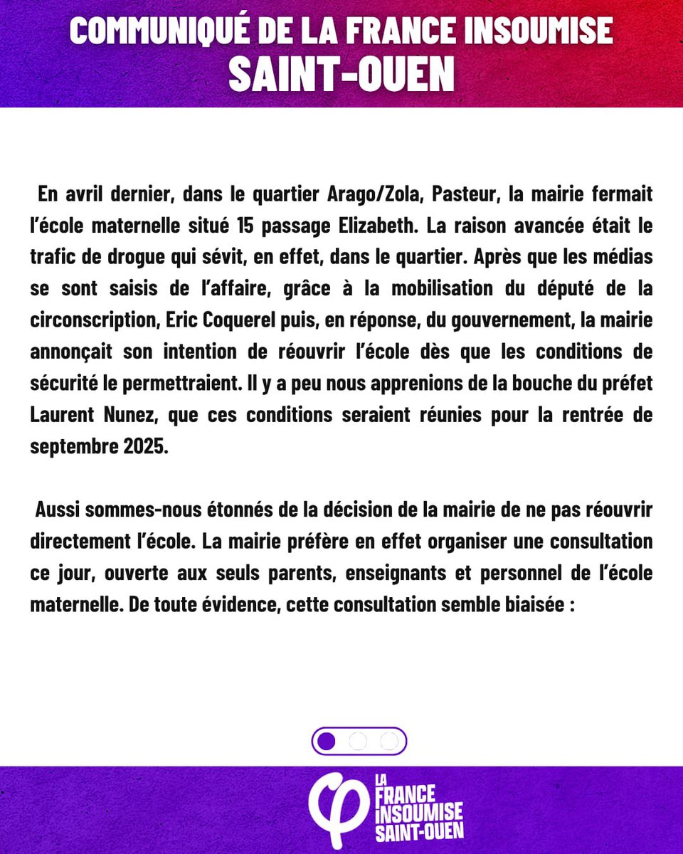 LFIsaintouen's tweet image. Communiqué du groupe d’action LFI Saint-Ouen sur l’école élémentaire Émile Zola 👇