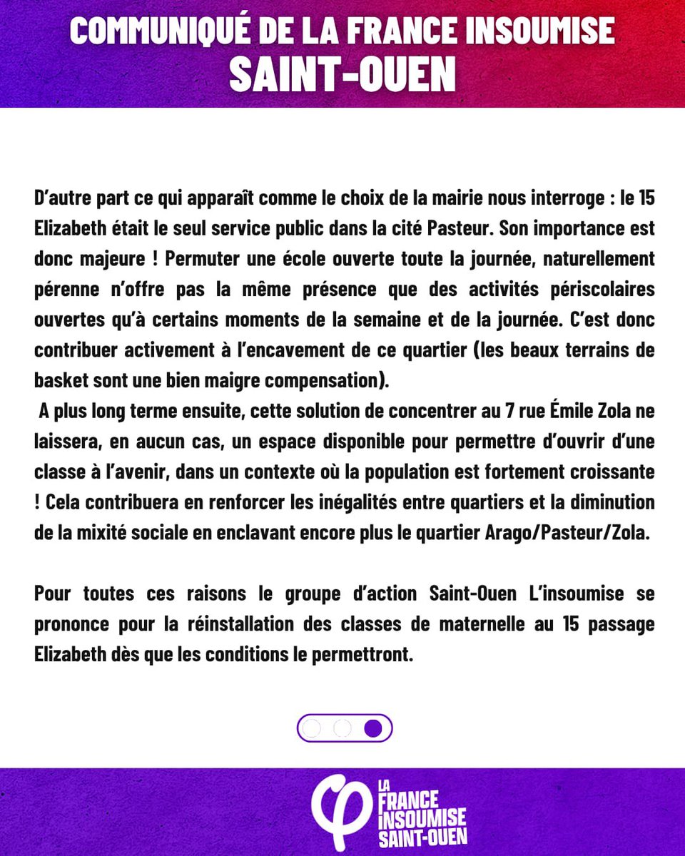 LFIsaintouen's tweet image. Communiqué du groupe d’action LFI Saint-Ouen sur l’école élémentaire Émile Zola 👇
