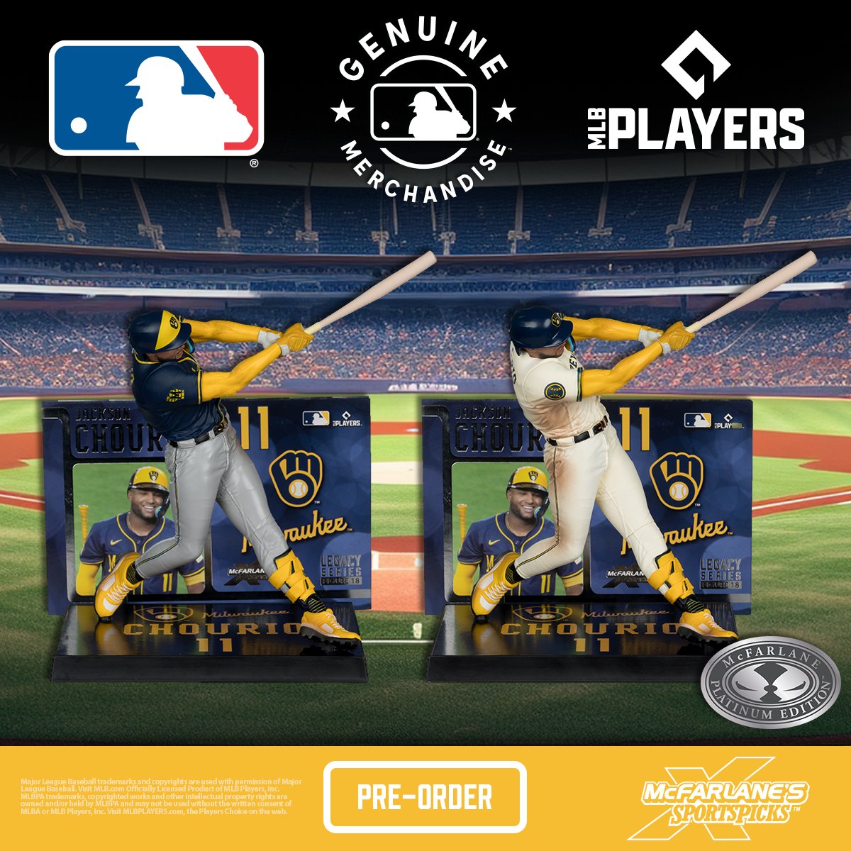 mcfarlanetoys's tweet image. #JacksonChourio (#MilwaukeeBrewers) 7" scale posed figure is available for pre-order NOW at select retailers!
➡️ bit.ly/JacksonChurioM…

Includes a base and backdrop and is officially licensed by the MLB and MLBPA.

#McFarlaneToys #McFarlanesSportsPicks #MLB #MLBPA #MLBFigures