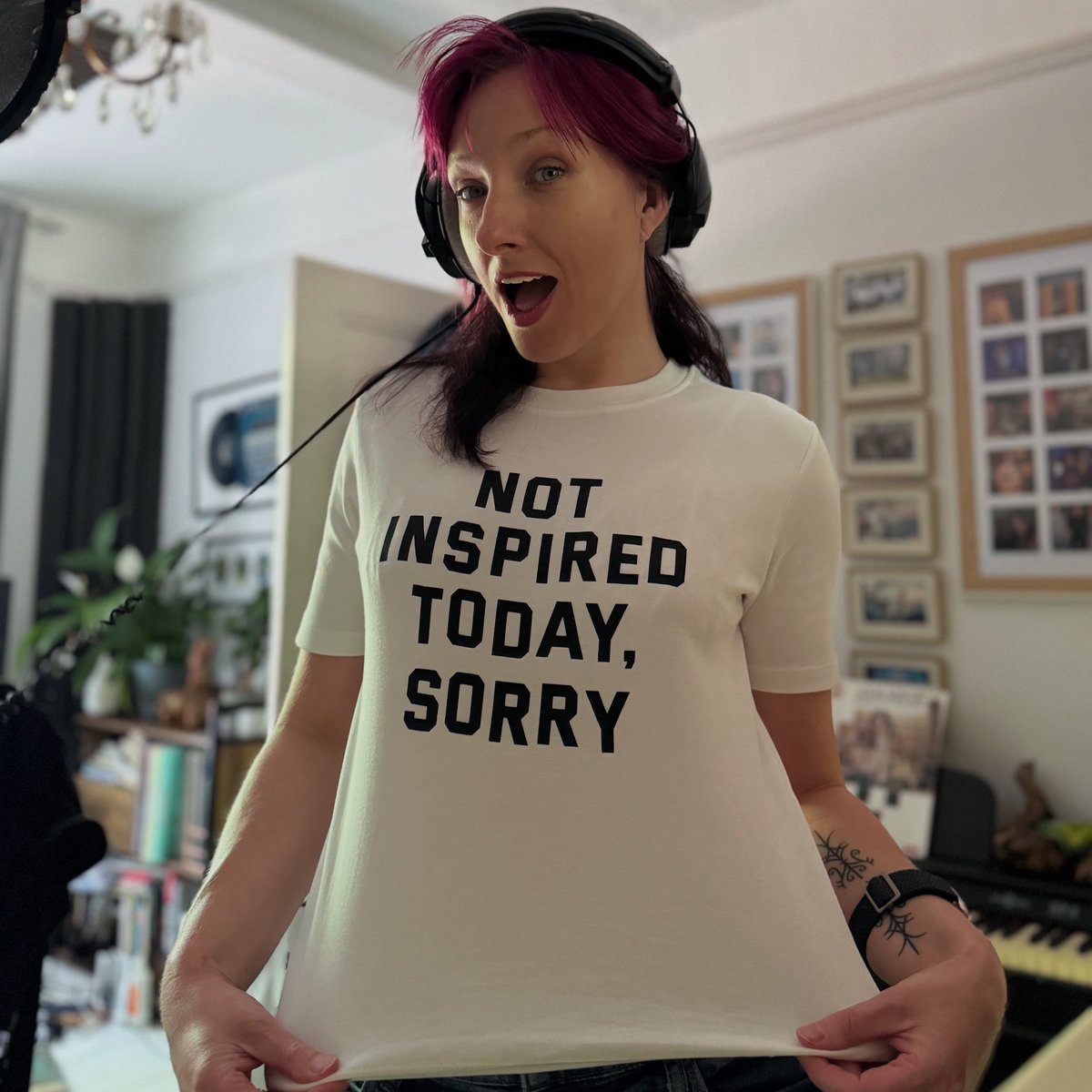 Cutting the final vocals for the album! Excited about finishing this project and for you all to hear it (I am super proud of this), not so excited about the state of the industry for releasing it, hence the t-shirt protest…