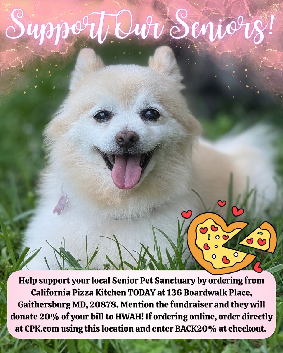 HWAHSeniorPets's tweet image. #fundraiser #seniordogs #riogaithersburg #californiapizzakitchen #pizzawithapurpose #seniorpetsanctuary #love #housewithaheart