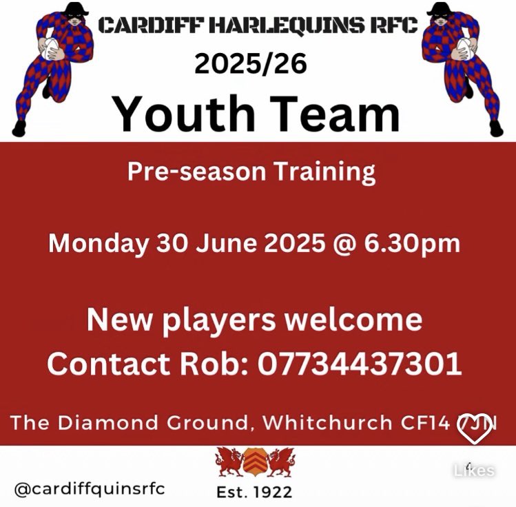 Cardiff Quins RFC (@cardiffquinsrfc) on Twitter photo Cardiff Quins Youth team <a href="/CardiffQuinsRFC/">Cardiff Quins RFC</a> <a href="/CwinsD19_Youth/">Cwins Caerdydd D19 Youth</a> start Pre-season next Monday.
New players welcome - see pic for details etc.
#Quins #UTQ
๐๐ด๓ ง๓ ข๓ ท๓ ฌ๓ ณ๓ ฟ Cardiff Quins Youth team <a href="/CardiffQuinsRFC/">Cardiff Quins RFC</a> <a href="/CwinsD19_Youth/">Cwins Caerdydd D19 Youth</a> start Pre-season next Monday.
New players welcome - see pic for details etc.
#Quins #UTQ
๐๐ด๓ ง๓ ข๓ ท๓ ฌ๓ ณ๓ ฟ