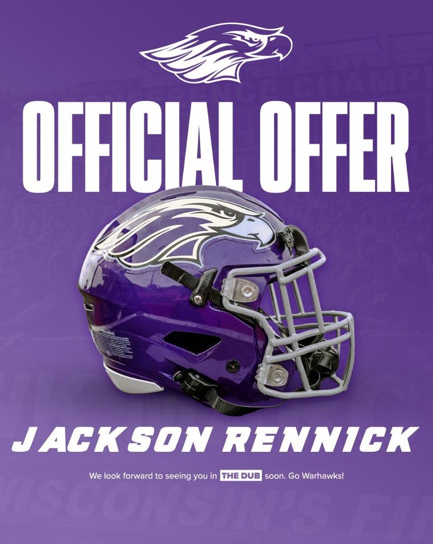Jackson Rennick (@rennick52) on Twitter photo After a great 3 day camp at UW Whitewater and conversation with <a href="/CoachMikeMardis/">Michael Mardis</a> and <a href="/CoachCadenMurph/">Caden Murphy</a> I am honored to receive an offer from <a href="/WarhawkFootball/">Warhawk Football</a>. <a href="/YorkDukesFB/">York Dukes Football</a> <a href="/EDGYTIM/">Timothy “EDGYTIM” OHalloran</a> <a href="/CoachJP52/">Jesse Pierce</a> <a href="/CoachChris_Roll/">Coach Chris Roll</a> <a href="/PrepRedzoneIL/">Prep Redzone Illinois</a> <a href="/DeepDishFB/">DEEP DISH FOOTBALL</a> <a href="/AllenTrieu/">Allen Trieu</a> <a href="/CoachRindahl/">Jace Rindahl</a> After a great 3 day camp at UW Whitewater and conversation with <a href="/CoachMikeMardis/">Michael Mardis</a> and <a href="/CoachCadenMurph/">Caden Murphy</a> I am honored to receive an offer from <a href="/WarhawkFootball/">Warhawk Football</a>. <a href="/YorkDukesFB/">York Dukes Football</a> <a href="/EDGYTIM/">Timothy “EDGYTIM” OHalloran</a> <a href="/CoachJP52/">Jesse Pierce</a> <a href="/CoachChris_Roll/">Coach Chris Roll</a> <a href="/PrepRedzoneIL/">Prep Redzone Illinois</a> <a href="/DeepDishFB/">DEEP DISH FOOTBALL</a> <a href="/AllenTrieu/">Allen Trieu</a> <a href="/CoachRindahl/">Jace Rindahl</a>