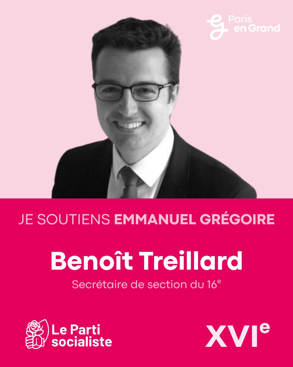 Benoit TREILLARD ⏰🇪🇺 (@treillardbenoit) on Twitter photo Porteur d'un vrai projet pour <a href="/Paris_En_Grand/">Paris en Grand</a>, Emmanuel choisit l’audace, la clarté et le combat pour un Paris toujours à gauche.
Lundi je vote <a href="/egregoire/">Emmanuel Grégoire</a> afin qu'il soit désigné candidat des socialistes à la mairie de Paris ! Porteur d'un vrai projet pour <a href="/Paris_En_Grand/">Paris en Grand</a>, Emmanuel choisit l’audace, la clarté et le combat pour un Paris toujours à gauche.
Lundi je vote <a href="/egregoire/">Emmanuel Grégoire</a> afin qu'il soit désigné candidat des socialistes à la mairie de Paris !