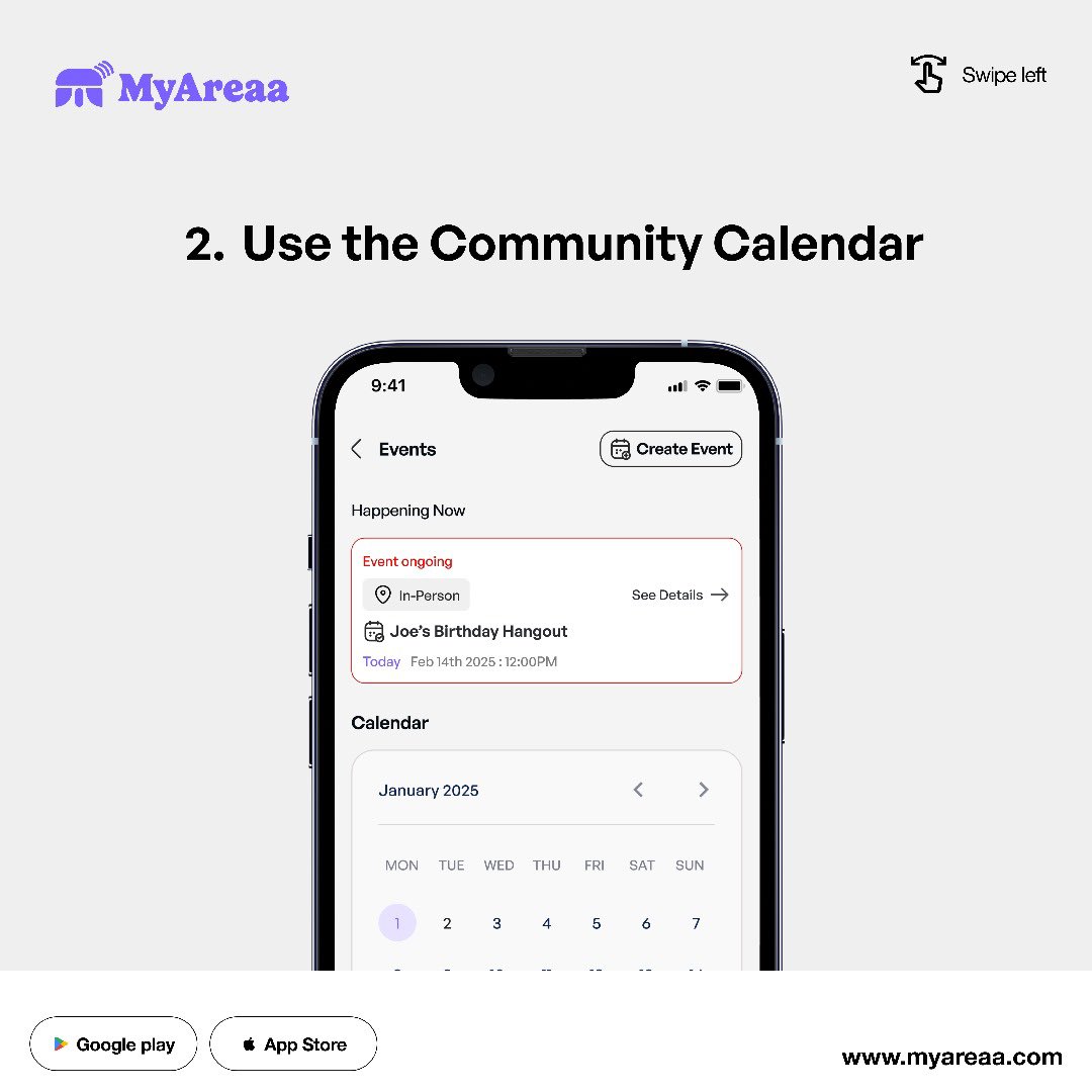 MyAreaa_inc's tweet image. Say goodbye to scattered plans! 🗓️

Staying organized as a group has never been easier with MyEvents.

Are you ready to plan better, individually or as a community? 

Head to MyAreaa and tap into MyEvents today😉

#MyAreaa #MyEvents #PlanTogether #CommunityCalendar #Community
