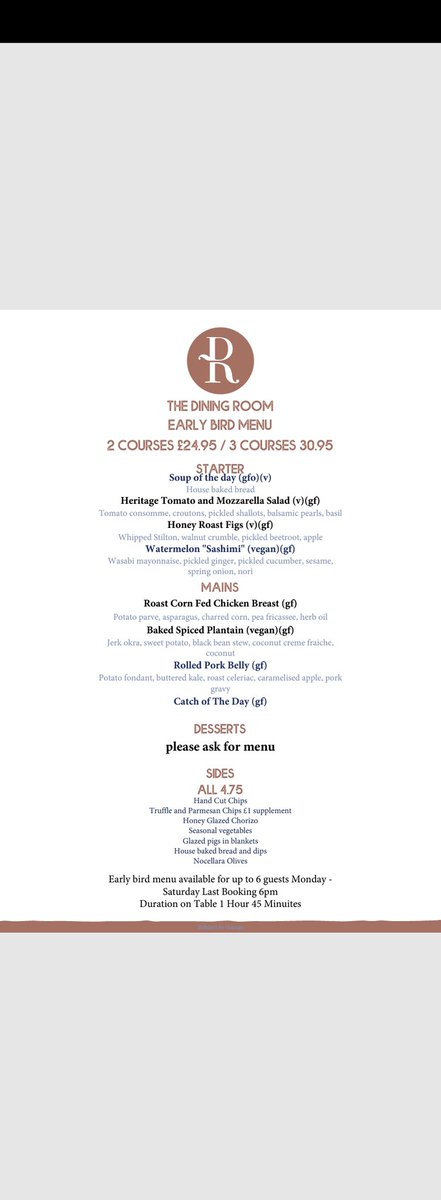 Fancy an early bird treat? Available upto 6 guests Monday-Saturday last bookings 6pm. Book via our website thediningroom121.co.uk  #glutenfree #supportlocal #glutenfriendly  #derby #restaurant #earlybirdoffer #pretheatredining #eating #visitderbyshire