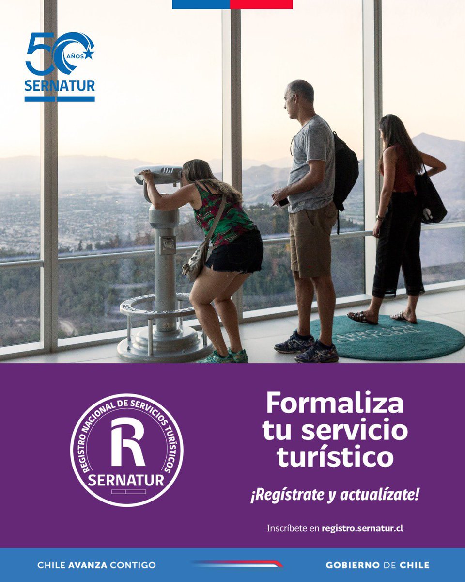 ¡Mantén la vigencia de tu Registro!
Estar actualizado es muy simple y fundamental para cualquier servicio turístico
- Ingresa a tu sesión en portalserviciosturisticos.sernatur.cl
- Y sube la documentación actualizada a tu sesión, y espera la confirmación de Sernatur de que todo está conforme.