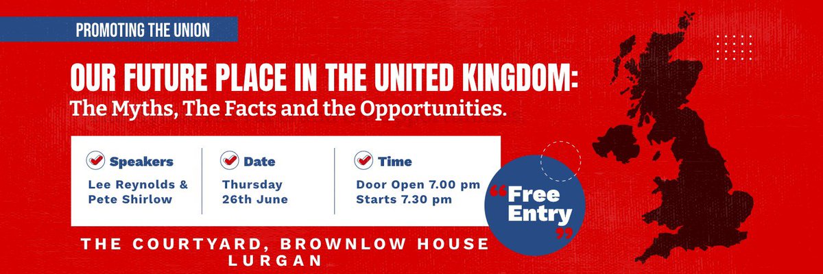 1 day to the next ‘Our Future Place in the UK’ event in Lurgan (Thursday) with Pete Shirlow and me. Doors open for the free talk at 7pm and starts 7.30pm. #ProUK #ProNI